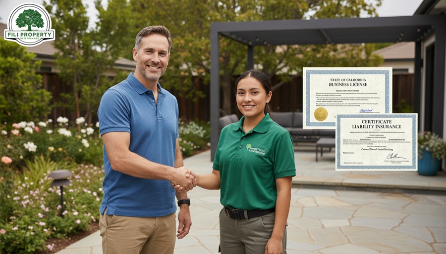 Homeowner choosing professional landscaping company in North Canton Ohio during consultation