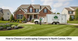 Homeowner choosing professional landscaping company in North Canton Ohio during consultation