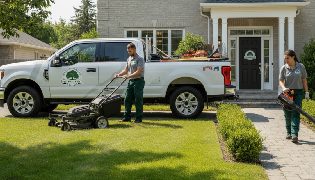 Landscaping Company in North Canton, Ohio Homeowner choosing professional landscaping company in North Canton Ohio during consultation